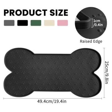 PWTAA Dog Food Mat Anti-Slip Silicone Dog Bowl Mat Thicker Pet Placemat Waterproof Cat Feeder Pad wi...