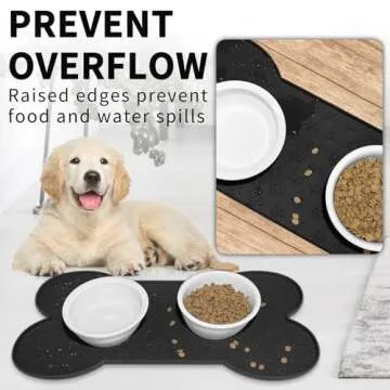 PWTAA Dog Food Mat Anti-Slip Silicone Dog Bowl Mat Thicker Pet Placemat Waterproof Cat Feeder Pad with Raised Edge Puppy Kitten Feeding Mats Suitable Small Medium-Sized Dogs Cats Eating Tray