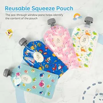 BUZIO Reusable Food Pouches, 12 Packs 5oz Toddlers Food Storage Pouch, Double Zipper Squeeze Pouches Freezer Safe for Kids DIY Homemade Organic Puree