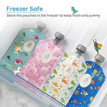 BUZIO Reusable Food Pouches, 12 Packs 5oz Toddlers Food Storage Pouch, Double Zipper Squeeze Pouches Freezer Safe for Kids DIY Homemade Organic Puree