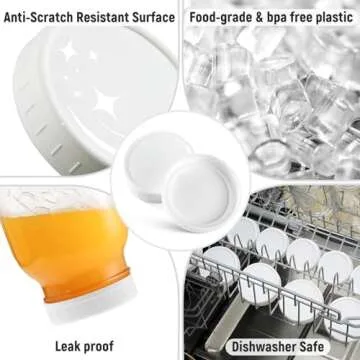 12 Pack REGULAR MOUTH Mason Jar Lids for Ball, Kerr and More - Plastic Storage Caps for Mason Jars, Canning Jars - Leakproof, Dishwasher Safe & Food Grade - White