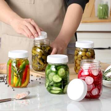 12 Pack REGULAR MOUTH Mason Jar Lids for Ball, Kerr and More - Plastic Storage Caps for Mason Jars, Canning Jars - Leakproof, Dishwasher Safe & Food Grade - White