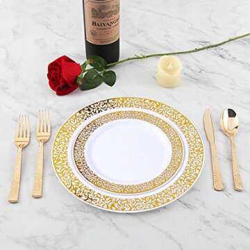 Supernal 360pcs Plastic Gold Silverware,Cutlery,Disposable Utensils,120 Gold Knives,120 Gold Forks,120 Gold Spoons,Perfect for Birthday,Party,Wedding