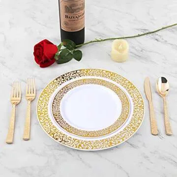 Supernal 360pcs Plastic Gold Silverware,Cutlery,Disposable Utensils,120 Gold Knives,120 Gold Forks,120 Gold Spoons,Perfect for Birthday,Party,Wedding