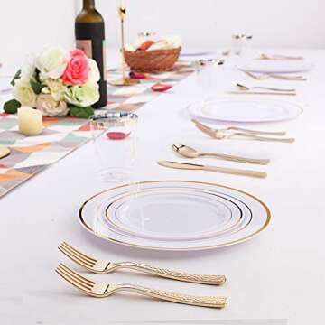 Supernal 360pcs Plastic Gold Silverware,Cutlery,Disposable Utensils,120 Gold Knives,120 Gold Forks,120 Gold Spoons,Perfect for Birthday,Party,Wedding