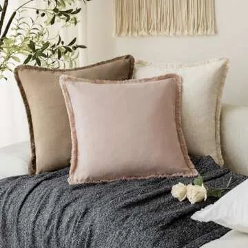 Foindtower Decorative Linen Fringe Pillow Covers - Set of 2