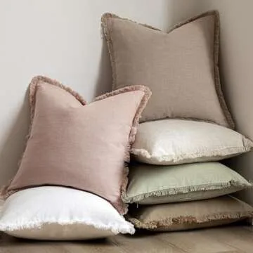 Foindtower Decorative Linen Fringe Pillow Covers - Set of 2