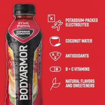 BODYARMOR Sports Drink Sports Beverage, Fruit Punch, Natural Flavors With Vitamins, Potassium-Packed Electrolytes, No Preservatives, Perfect For Athletes, 16 Fl Oz (Pack of 12)