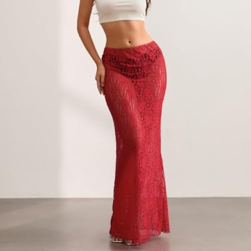 Elegant Lace Long A-line Midi Skirt for Summer Parties