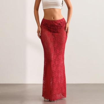 Elegant Lace Long A-line Midi Skirt for Summer Parties