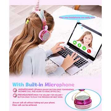 SVYHUOK Unicorn Kids Bluetooth Headphones for Girls,Teens,Boys,Wireless Cat Headset for Smartphones Tablet Laptop PC TV,with Mic and Adjustable Headband,Perfect for Birthday and Xmas gifts.