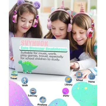 SVYHUOK Unicorn Kids Bluetooth Headphones for Girls,Teens,Boys,Wireless Cat Headset for Smartphones Tablet Laptop PC TV,with Mic and Adjustable Headband,Perfect for Birthday and Xmas gifts.