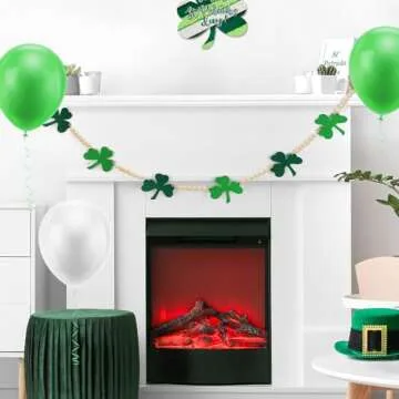 AKEROCK St Patricks Day Garland, Felt Shamrock Banner with Wooden Beads for St Patricks Day Decor, St Patricks Day Decorations for The Home, Saint Patricks Day Decorations