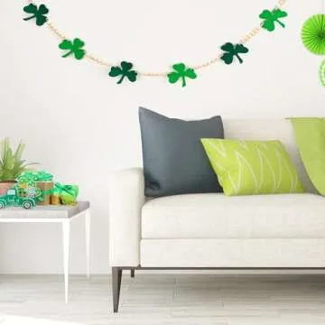 AKEROCK St Patricks Day Garland, Felt Shamrock Banner with Wooden Beads for St Patricks Day Decor, St Patricks Day Decorations for The Home, Saint Patricks Day Decorations