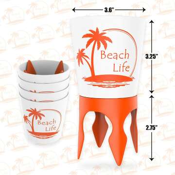 Beach Cup Holders with Bottle Opener - 4 Pack