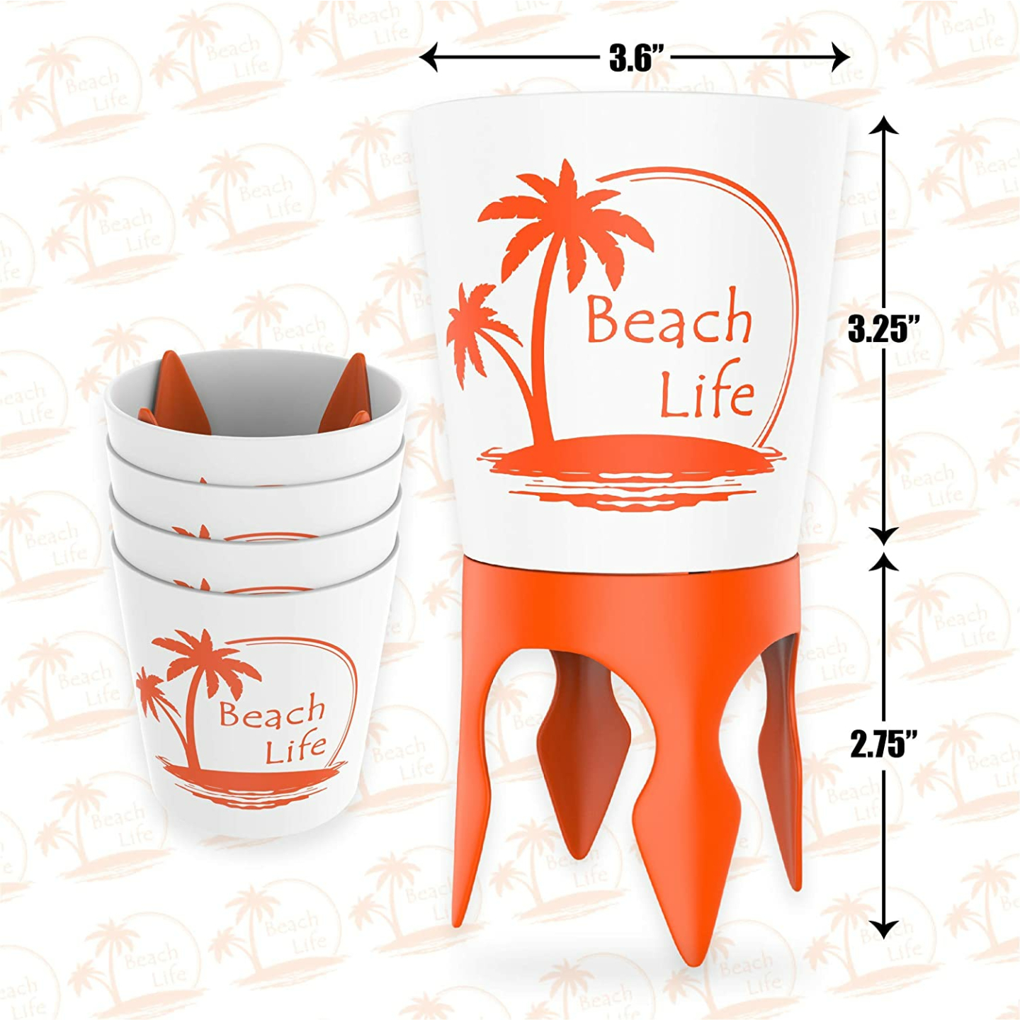 Beach Cup Holders with Bottle Opener - 4 Pack