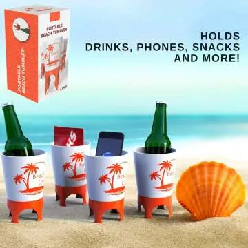 Beach Cup Holders with Bottle Opener - 4 Pack