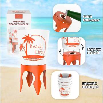 Beach Cup Holders with Bottle Opener - 4 Pack