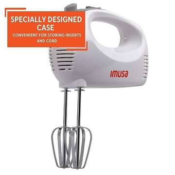 IMUSA USA Hand Mixer with Case 5-Speed ,White, Small