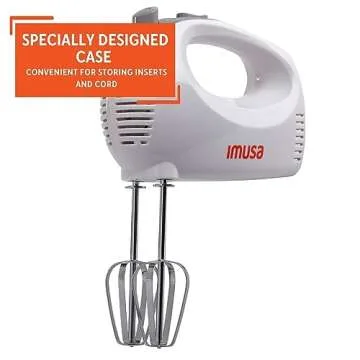 Compact IMUSA Hand Mixer 5-Speed with Case in White