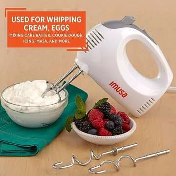 Compact IMUSA Hand Mixer 5-Speed with Case in White