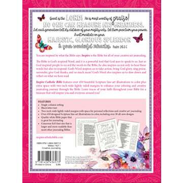 Tyndale NLT Inspire Catholic Bible (Hardcover, Rose Gold): Catholic Coloring Bible–Over 450 Illust...