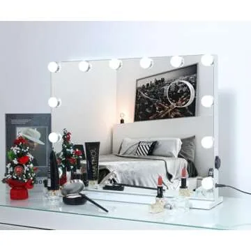 AMST Vanity Mirror with Lights, Hollywood Makeup Mirror Lighted Vanity Mirror with 12pcs Dimmable Bulbs, 3 Color Modes, Smart Touch Control, Tabletop or Wall Mounted, White, 22.83"x 18"
