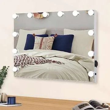 AMST Vanity Mirror with Lights, Hollywood Makeup Mirror Lighted Vanity Mirror with 12pcs Dimmable Bulbs, 3 Color Modes, Smart Touch Control, Tabletop or Wall Mounted, White, 22.83"x 18"