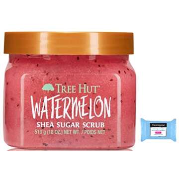 Tree Hut Shea Sugar Body Scrub Watermelon - 18oz, with Makeup Remover Wipe