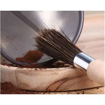 Coffee Grinder Cleaning Brush - Espresso Maker/Machine Cleaner Tool for Home Kitchen Barista - Beechwood Wood Handle, Natural Boar Bristles, Leather Hanging Loop, 8"