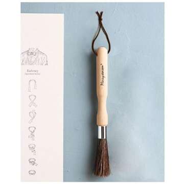 Coffee Grinder Cleaning Brush - Espresso Maker/Machine Cleaner Tool for Home Kitchen Barista - Beechwood Wood Handle, Natural Boar Bristles, Leather Hanging Loop, 8"