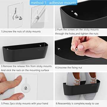 Yocice Wall Mounted Shoes Rack 2Pack with Sticky Hanging Strips, Plastic Shoes Holder Storage Organizer,Door Shoe Hangers (SM03-Black-2)
