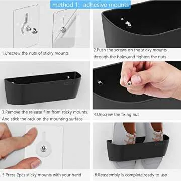 Yocice Wall Mounted Shoes Rack 2Pack with Sticky Hanging Strips, Plastic Shoes Holder Storage Organizer,Door Shoe Hangers (SM03-Black-2)