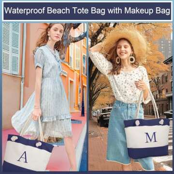 YOOLIFE Beach Bag for Women, Personalized Waterproof Sandproof Women Tote Bag Pool Bag with Zipper f...