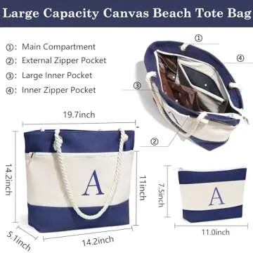 YOOLIFE Beach Bag for Women, Personalized Waterproof Sandproof Women Tote Bag Pool Bag with Zipper for Gym Grocery Travel with Makeup Bag Cosmetic Bag Gifts for Birthday Travel Essentials Pool Bag M