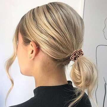 Brinie Hair Ties Champagne Elastic Hair Scrunchies Pearl Hair Bands Bead Hair Ropes Hair Accessories for Women and Girls (Pack of 3) (set3)