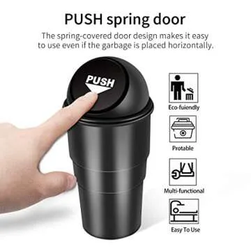 YIOVVOM Car Garbage Can with Lid, Leakproof Vehicle Automotive Cup Holder Car Trash Can, Small Trash Bin for Automotive Office Home Kitchen, Bedroom Set of 2 (Double Black, 1)