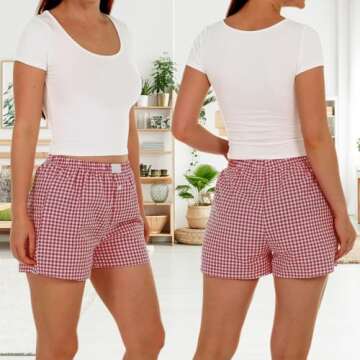Bunnycool 3 Pack Women's Boxer Shorts, Casual Summer Pajama Gingham Shorts Sleep Plaid Pants Lounge ...