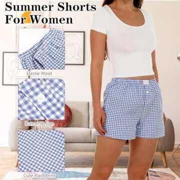 Bunnycool 3 Pack Women's Boxer Shorts, Casual Summer Pajama Gingham Shorts Sleep Plaid Pants Lounge Y2k Beach Bottoms 2025(Red, Light Blue, Light Green,Large,Plaid)