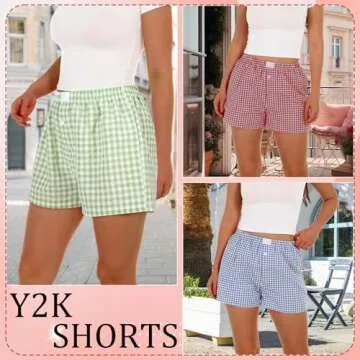 Bunnycool 3 Pack Women's Boxer Shorts, Casual Summer Pajama Gingham Shorts Sleep Plaid Pants Lounge Y2k Beach Bottoms 2025(Red, Light Blue, Light Green,Large,Plaid)