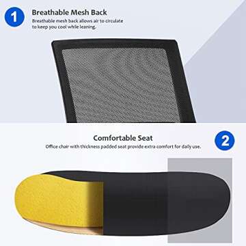 FDW Office Chair Ergonomic Desk Chair Mid-Back Mesh Computer Chair Lumbar Support Comfortable Executive Adjustable Rolling Swivel Task Chair with Armrests,Black