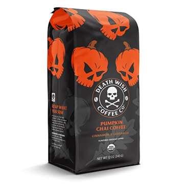 Death Wish Coffee Co. Organic Pumpkin Spice Dark Roast Coffee Ground [12 oz.] Fair Trade, Arabica, R...