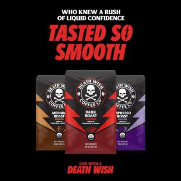 Death Wish Coffee Co. Organic Pumpkin Spice Dark Roast Coffee Ground [12 oz.] Fair Trade, Arabica, Robusta, Chai, Cardamom, Cinnamon, and Ginger Infused Spices