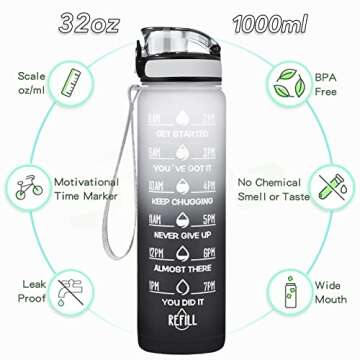 Enerbone 32 oz Water Bottle, Leakproof BPA & Toxic Free, Motivational Water Bottle with Times to Dri...