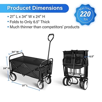YSSOA Folding Garden Cart 220lbs Capacity 360° Wheels