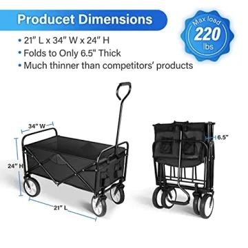 YSSOA Folding Garden Cart 220lbs Capacity 360° Wheels
