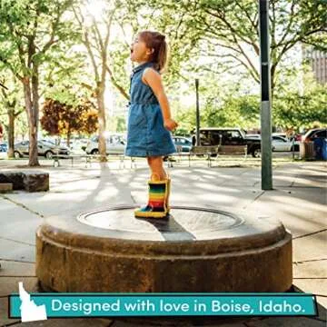 Lone Cone Rain Boots with Easy-On Handles in Fun Patterns for Toddlers and Kids, Chasing Rainbows, Little Kid 12