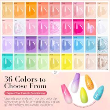 AZUREBEAUTY 170Pcs Dip Powder Nail Kit Starter, Spring Summer 36 Colors Pink Purple Blue Yellow Dip ...