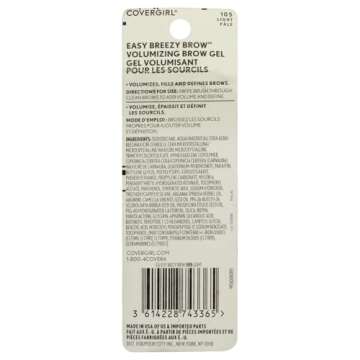 COVERGIRL - Easy Breezy Brow Volumizing Gel, Holds Brows for 24 Hours, Infused with Argan Oil & Biotin, 100% Cruelty-Free