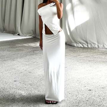 SAFRISIOR Women One Shoulder Button Sexy Crop Top Solid Sleeveless Off Shoulder Asymmetric Crop Tank Top Vest Tee Shirt White